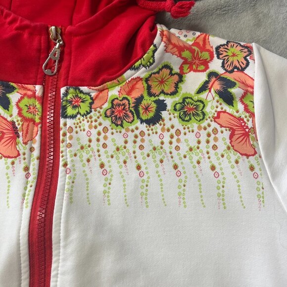 Satin White & Red Zip Up Hooded Jacket - Picture 4 of 12